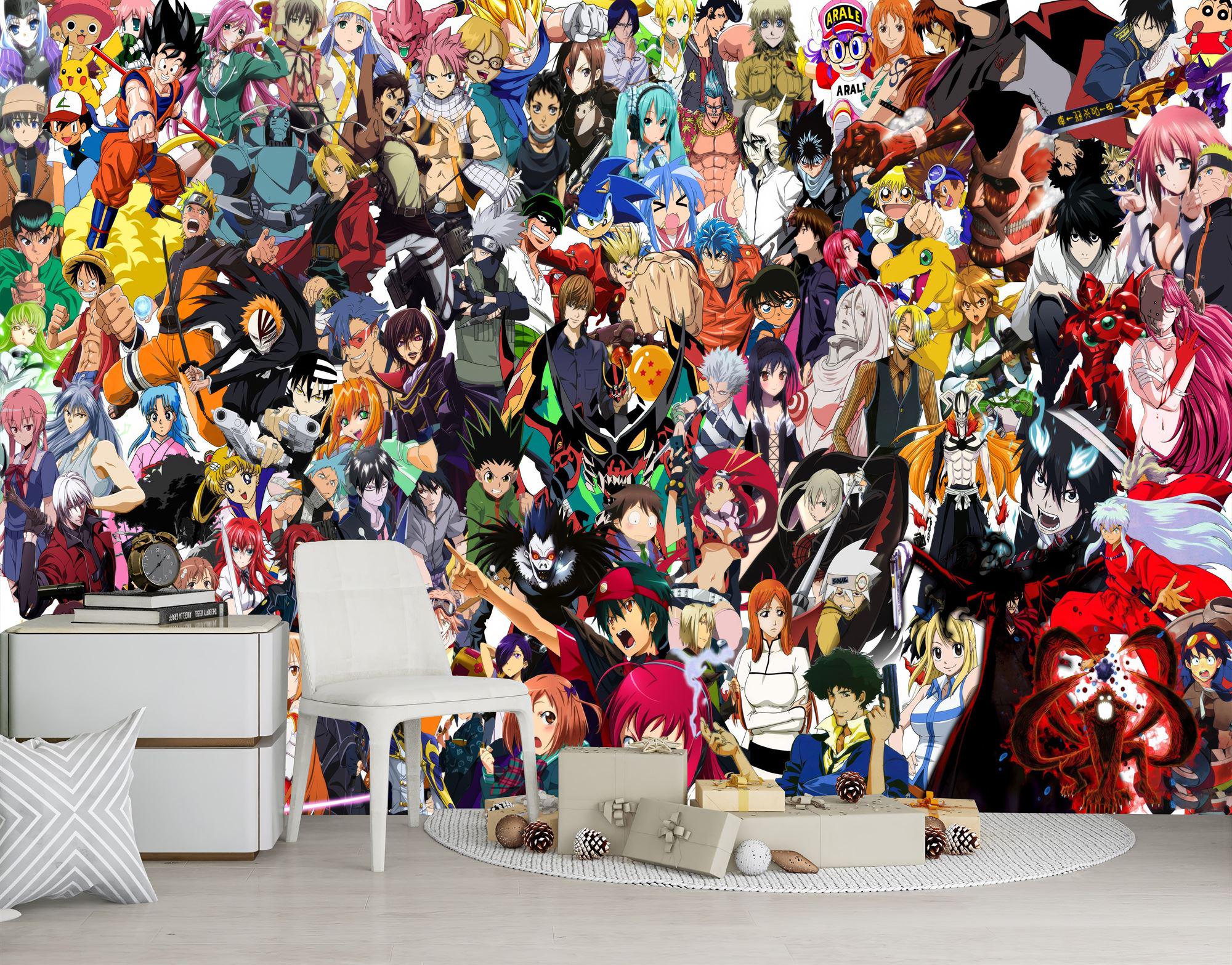 Anime Collage Most Famous characters of all time, Art Print Photomural Wallpaper Mural Easy-Install Removeable Peel and Stick Wall Decal New