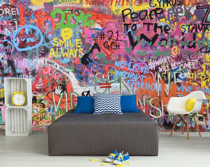 Graffiti Backdrop Wall Street Art Urban Culture Gift Art Print Photomural Wallpaper Mural Easy-Install Removeable Peel and Stick Large Photo