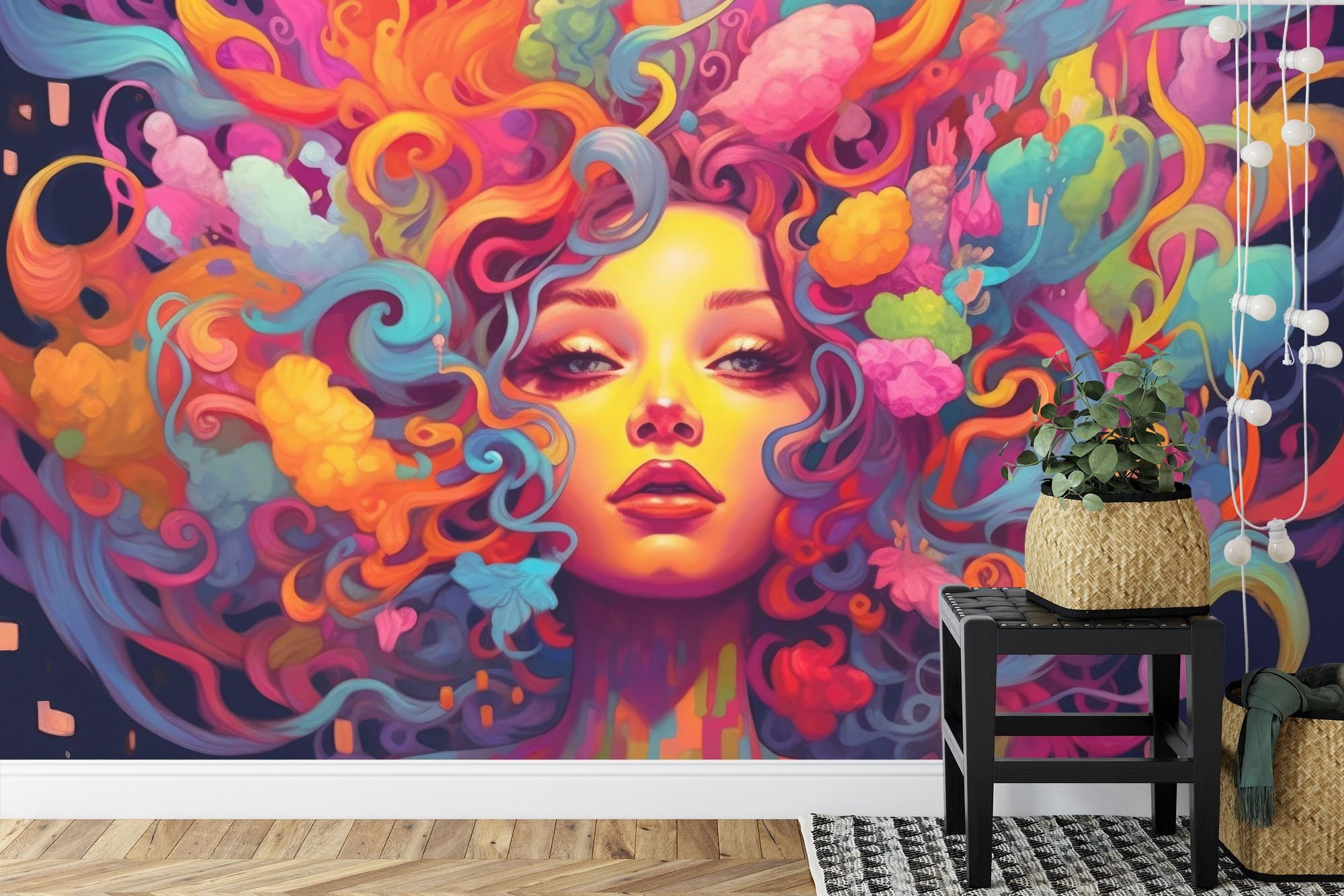 カラフルなサイケデリックな女性の顔 AI 生成絵画 ホーム