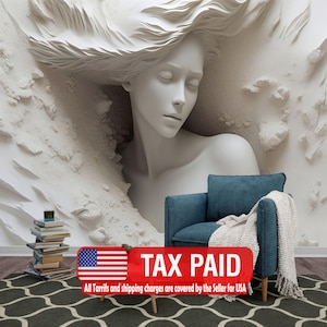 3D Illusion Woman Face Mural, Realistic Art Wallpaper, Peel and Stick