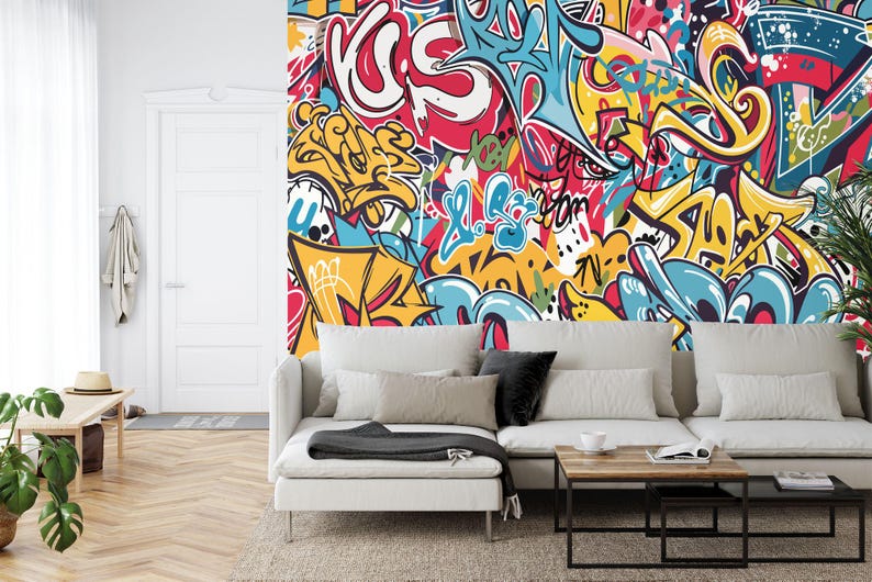 Colorful Graffiti Wallpaper Mural: Peel and Stick Art Print - Etsy