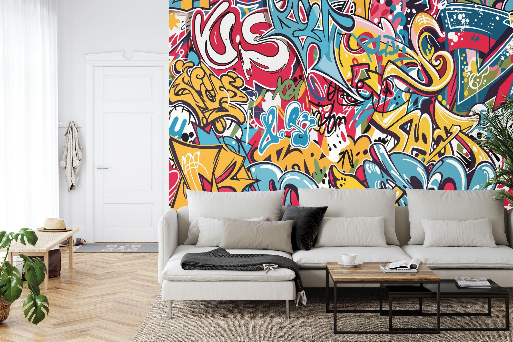 Colorful Graffiti Wallpaper Mural: Peel and Stick Art Print - Etsy
