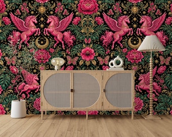 Midnight Enchanted Garden Pattern Wallpaper Mural, Peel and Stick Decal