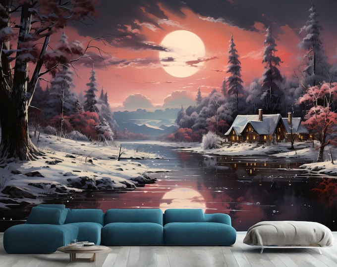 Magical Winter Forest with Enchanting Trees  Gift, Art Print Photomural Wallpaper Mural Easy-Install Removeable Peel and Stick Large Decal