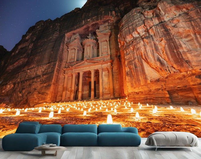 Petra Jordan Canyon Desert Mountains Gift, Art Print Photomural Wallpaper Mural Easy-Install Removeable Peel and Stick Large Wall Decal Art
