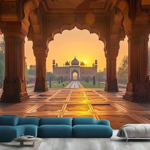 Indien in der Abenddämmerung innerhalb des Roten Forts von Neu-Delhi Geschenk, Kunstdruck Tapete Wandbild Einfach zu installieren und wieder zu entfernen