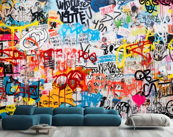 Graffiti Street backdrop Urban Abstract Gift, Art Print Photomural Wallpaper Mural Easy-Install Removeable Peel and Stick Large Wall Decal