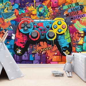 Gaming Room Game Playing Kids Room Decor Gift, Art Print Photomural Wallpaper Mural Easy-Install Removeable Peel and Stick Large Wall Decal