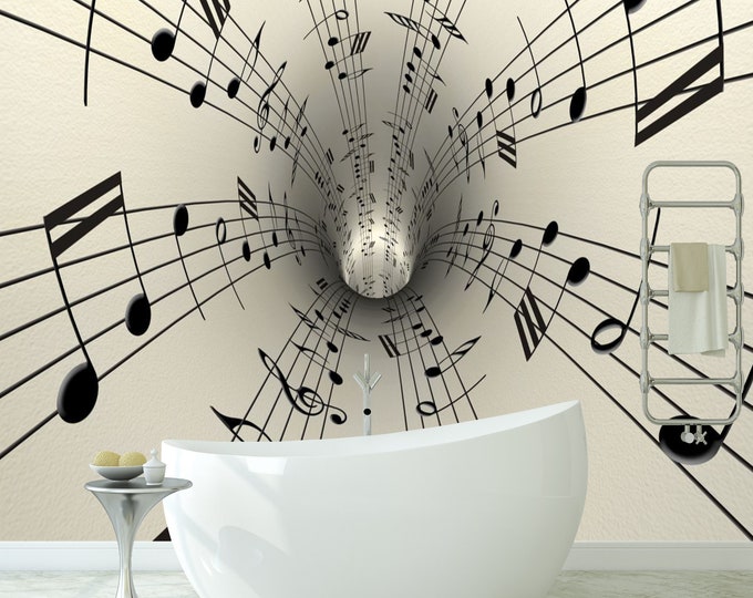 Music Note Abstract Tunnel Wallpaper mural Art Print Photomural Wall Decor Easy-Install Removable Peel & Stick High Quality Washable Vlies