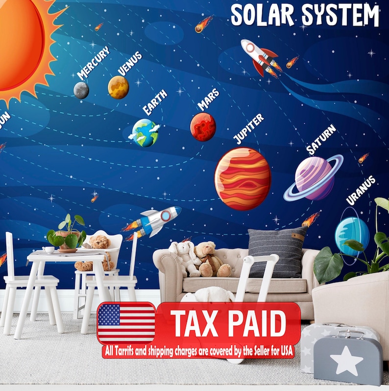 Solar System Wallpaper Mural: Educational Kids Room Decor, Peel and ...