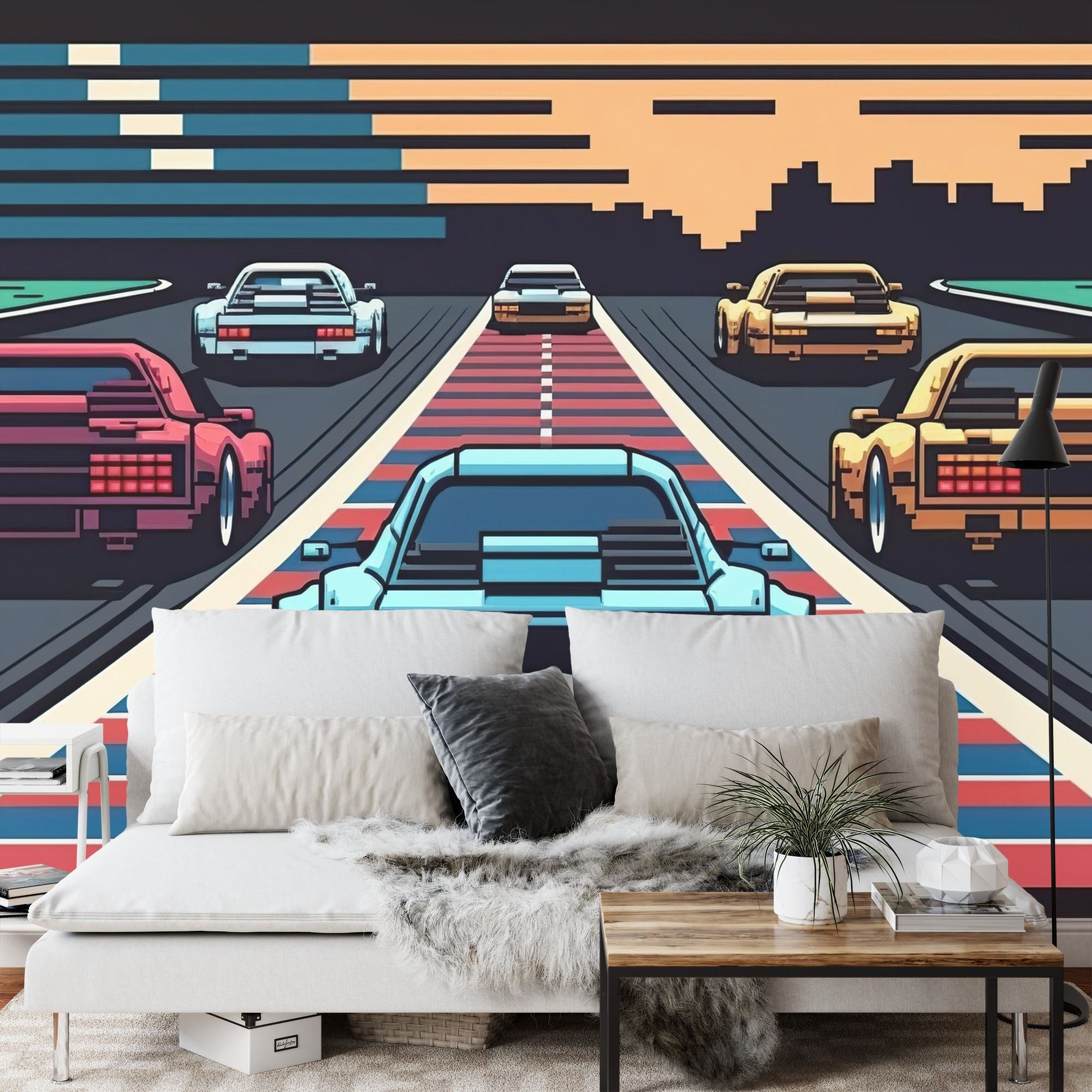 Retro Computer Game Car Race Pixel Art Gift for Kids Art - Etsy