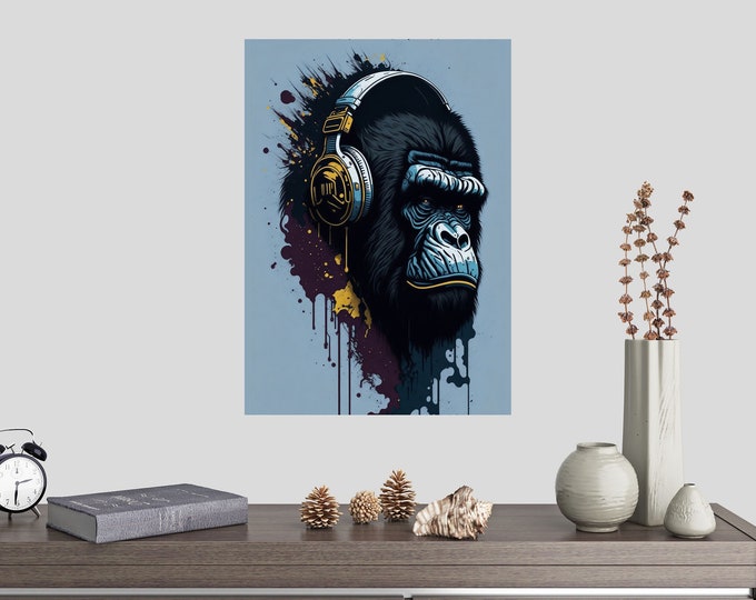 Premium Semi-Matte Classic Paper Poster Gorilla Graffiti AI-Generated Unframed Easy To Hang Heavy Duty Smooth Surface UV resistant, odorless