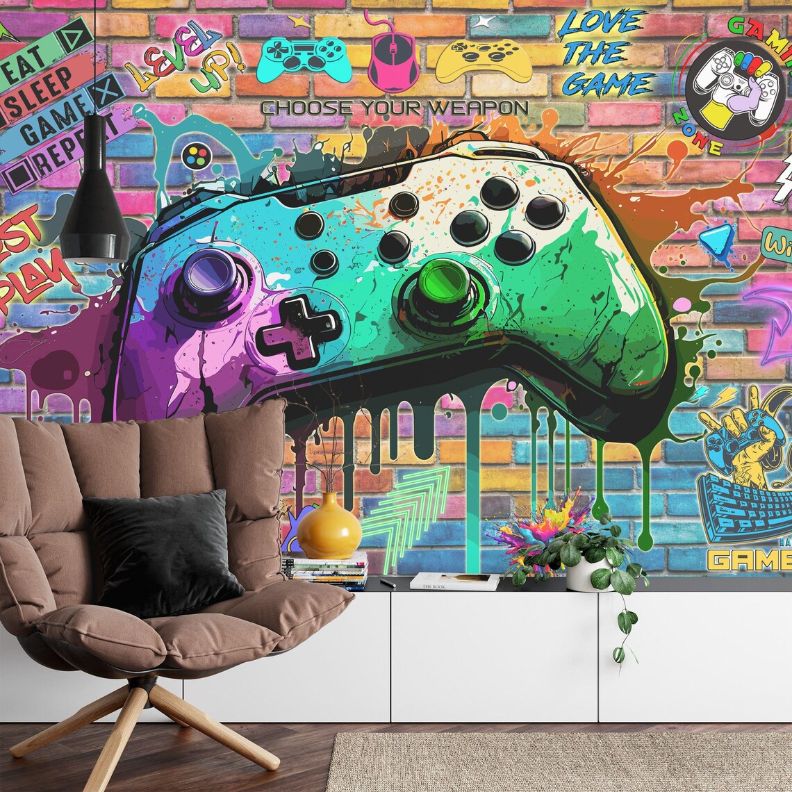 Gallery Detail: Gaming Room Wallpaper Mural Graffiti Art Print Peel And Stick
