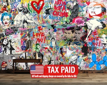 Graffiti Mural Wallpaper, Modern Street Art, Peel and Stick Decor