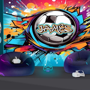 フットボール サッカー 子供部屋 カスタムアート パーソナライズされた名前のデカールステッカー 子供へのギフト ウォールステッカー 剥がして貼れる 高品質 洗濯可能