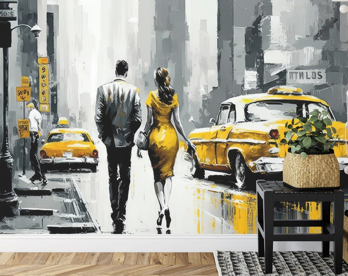 Oil Paint street view New York Art Print Photomural Wallpaper Mural Easy-Install Removeable Peel and Stick Premium Large Photo Wall Decal