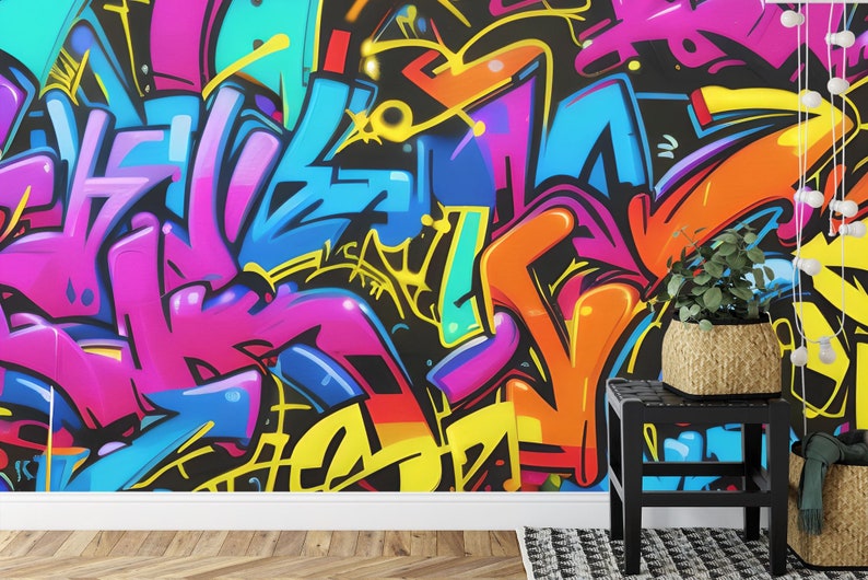 Colorful Graffiti Wallpaper Mural, Peel and Stick Art Print - Etsy