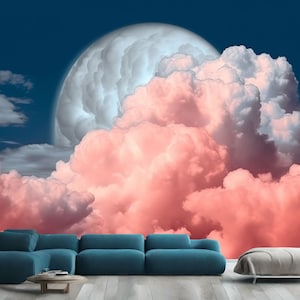 Beautiful moon in the night sky, Clouds, generative ai Home Decor Easy-Install Wall Mural Wallpaper Peel and Stick Modern Art Washable New