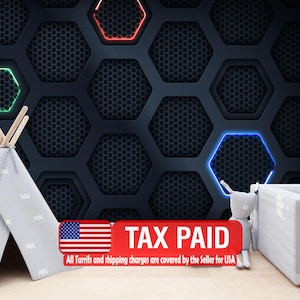 Neon Hexagon Gaming Room Wallpaper Wandbild, Schälen und Stick Wandtattoo