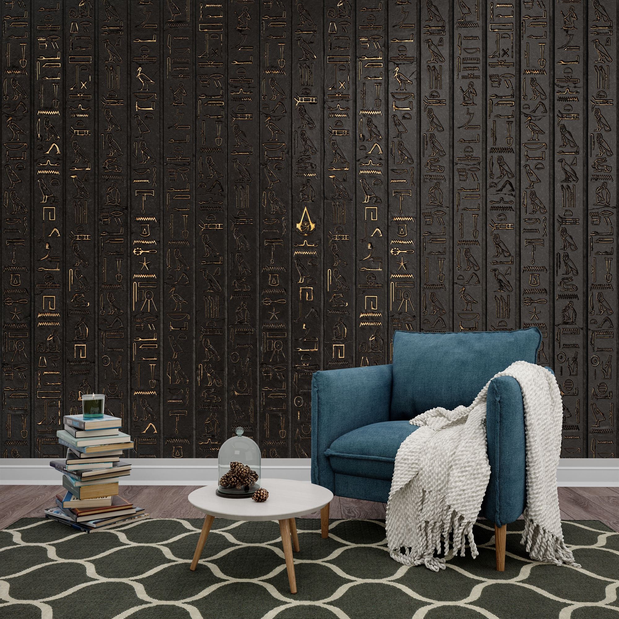 Egyptian Hieroglyphic Wall Mural, Golden Symbols Peel and Stick ...