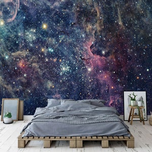 宇宙銀河輝く星雲壁画ギフト、アートプリント写真壁画壁紙壁画簡単に取り付け取り外し可能剥がして貼れる大型壁デカールアート