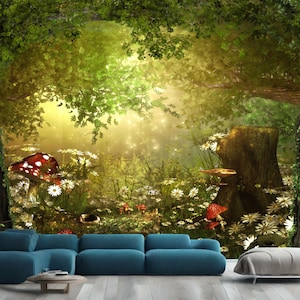 Magic Forest Fairy Enchanting Woodland Children’s Nursery Photomural Wallpaper Mural Easy-Install Removeable Peel and Stick Large Wall Decal