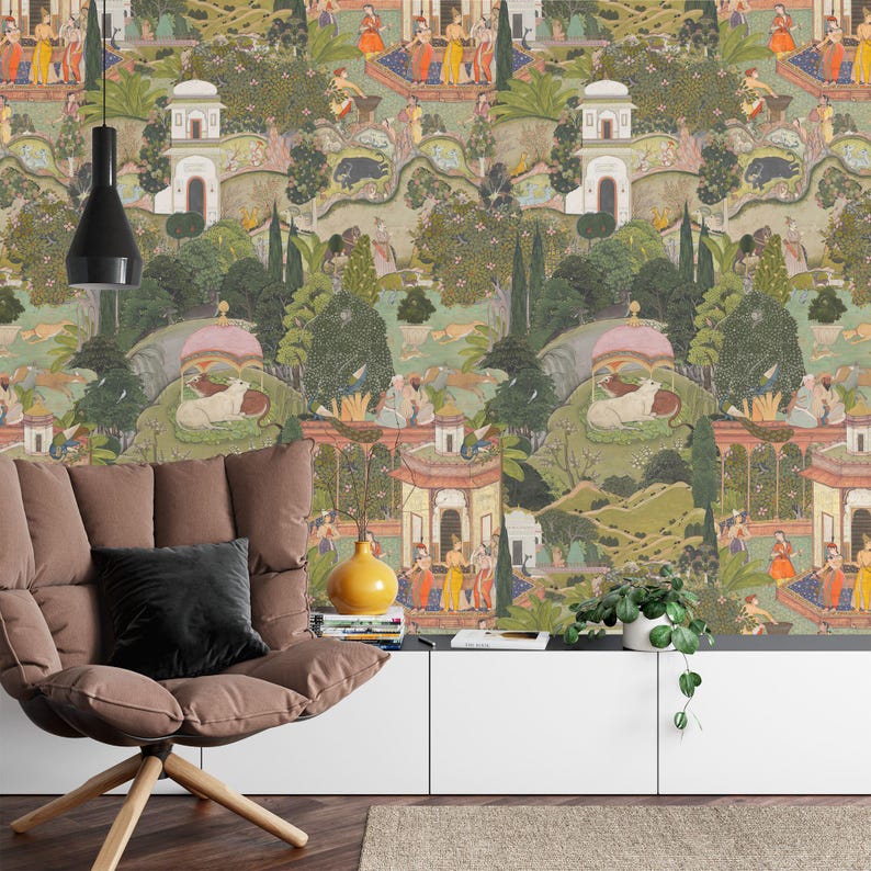 Mughal Gardens of Jaipur Wallpaper Mural, Peel and Stick Decal - Etsy