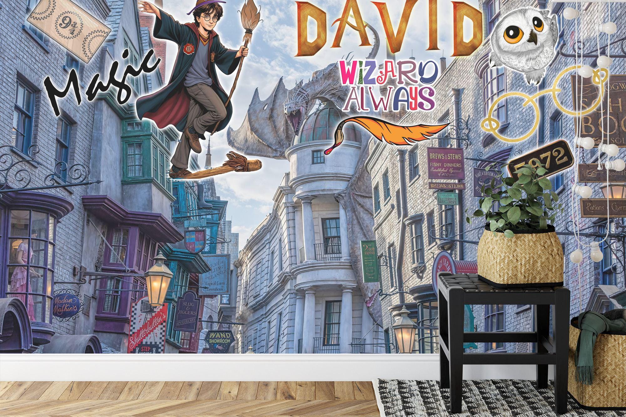 Wizard Magic Mural | Kids Room Wallpaper Easy-install Peel and Stick - Etsy