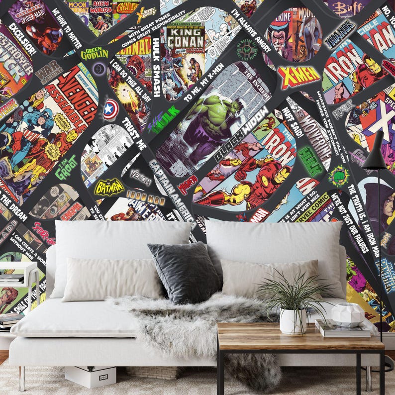 Superheros Comic Book Wallpaper Mural Crossover, Peel and Stick - Etsy
