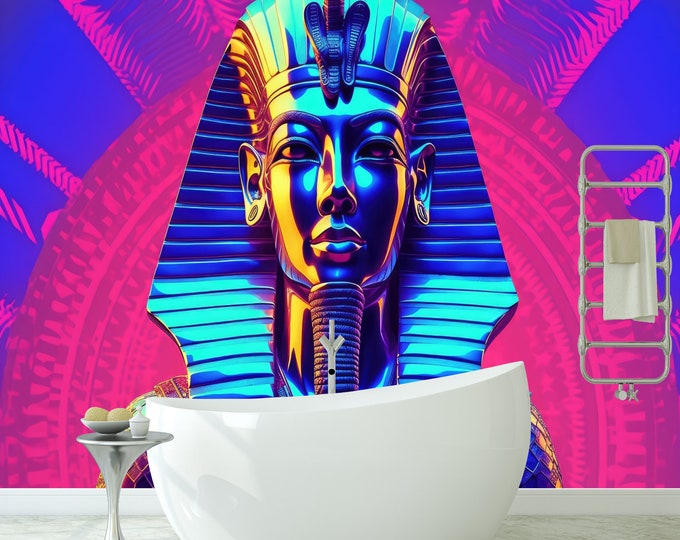 Vaporwave King Tut Music Sticker Art Print Photomural Wallpaper Mural Easy-Install Removeable Peel and Stick Premium Large Photo Wall Decal