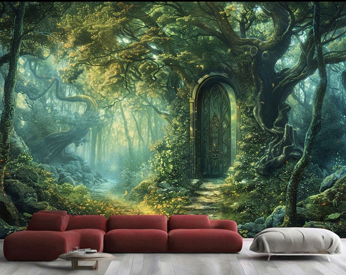 Enchanted Forest Doorway to Magical Journey Nursery Wall, Art Print Photomural Wallpaper Mural Easy-Install Removeable Peel and Stick Decal