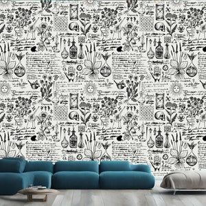 Abstract Vintage Alchemy Esoteric witchcraft Wallpaper sketches Gothic Easy-Install Wall Mural Wallpaper Peel and Stick Modern Art Washable