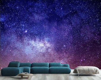 Space Galaxy planets Sparkling stars universe View Modern Home Decor Easy-Install Wall Mural Wallpaper Peel and Stick Modern Art Washable