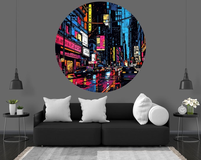 Street Neon Lights AI Generated Art Poster Photomural Wall Décor Easy-Install Removable Self-Adhesive High Quality Peel and Stick Sticker