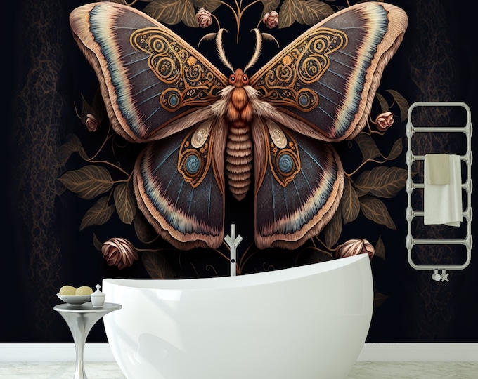 Night moth Boho Style AI Generate Art Print Photomural Wallpaper Mural Easy-Install Removeable Peel and Stick Premium Large Photo Wall Decal