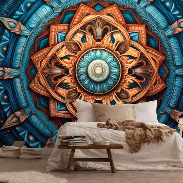 Stunning Mandala Symbolizing Harmony, Unity Gift Art Print Photomural Wallpaper Mural Easy-Install Removeable Peel and Stick Wall Decal Art