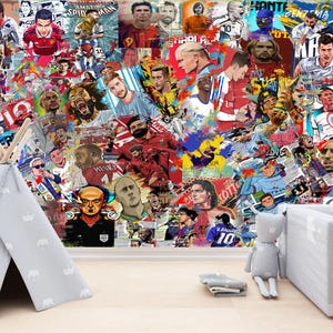 Fußball Fußballlegenden Fußballstars Jungen Raumdekor, Kunstdruck Fotowandbild Tapete Wandbild Einfach zu installierender Abziehbild zum Abziehen und Aufkleben