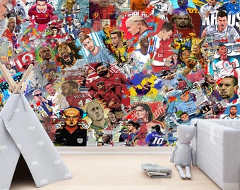 Football Soccer Legends Football Stars Boys Room Decor, Art Print Photomural Wallpaper Mural Easy-Install Removeable Peel and Stick Decal