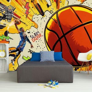 Graffiti Basketball Gym Decor Urban Street Motivation Gift Art Print Photomural Wallpaper Mural Easy-Install Removeable Peel and Stick Decal