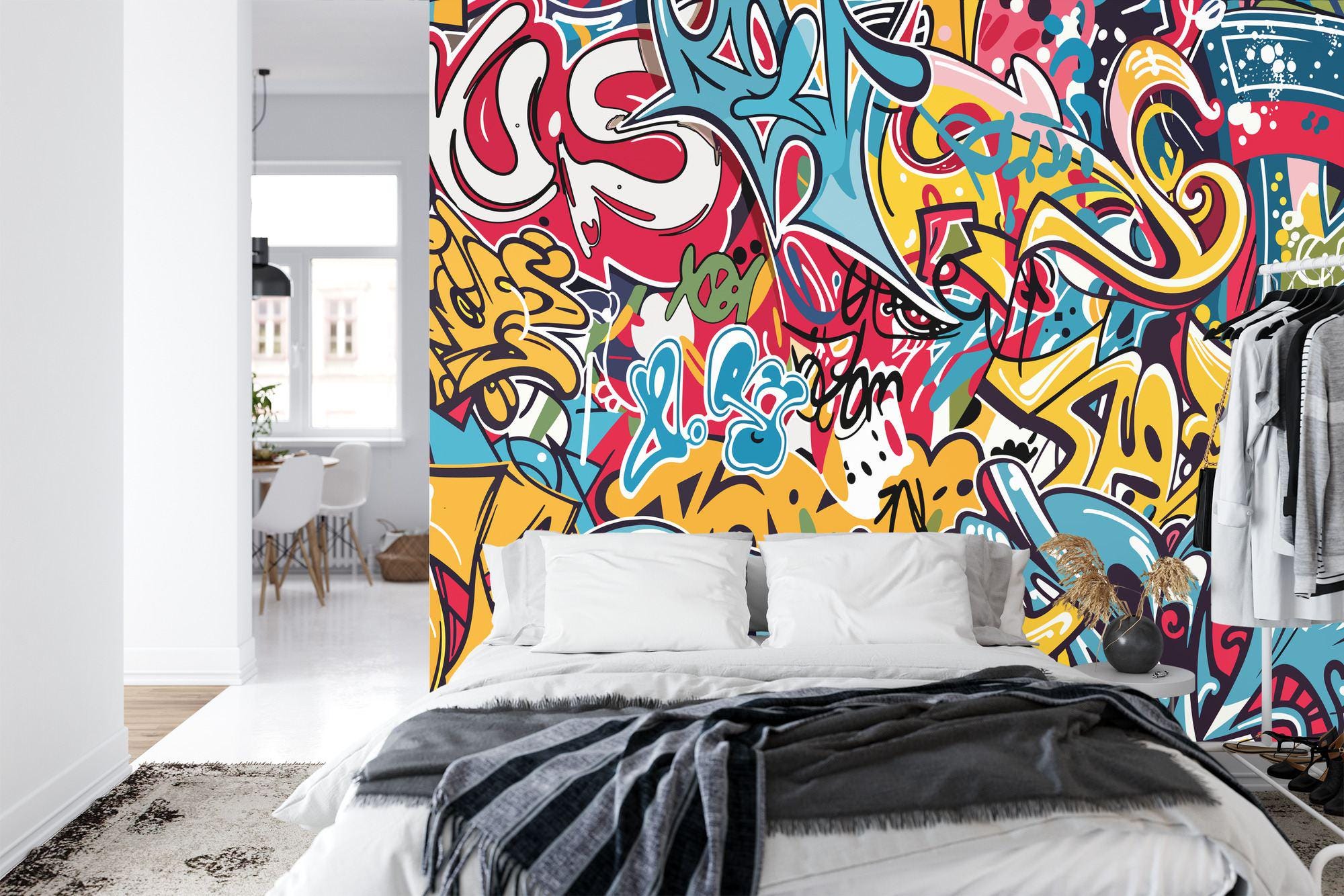 Colorful Graffiti Wallpaper Mural: Peel and Stick Art Print - Etsy