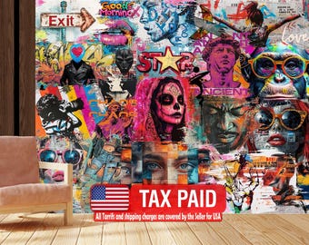 Street Pop Art Graffiti Wallpaper Mural – Modern Urban Style, Peel and Stick Decor