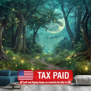 Moonlit Fireflies Forest Wallpaper Mural, Peel and Stick Decal