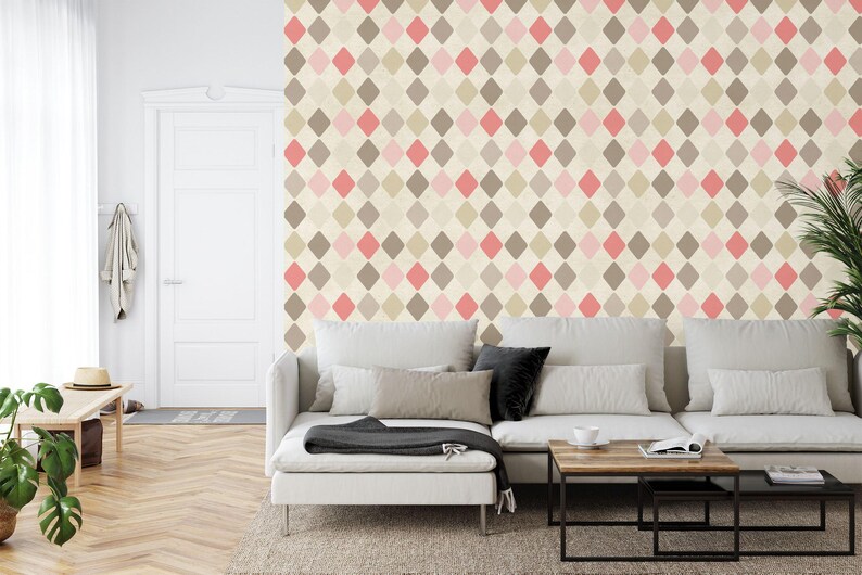 70s Geometric Wallpaper Mural: Retro Diamond Peel and Stick - Etsy