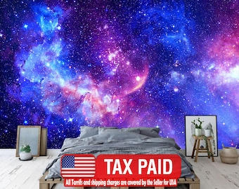 Galaxy Stars Peel and Stick Wall Mural – Violet Azure Space Wallpaper