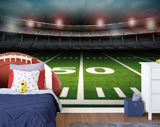 American Football, Stadium, Gift for Kids Art Print Photomural Wallpaper Mural Easy-Install Removeable Peel and Stick Large Photo Wall Decal