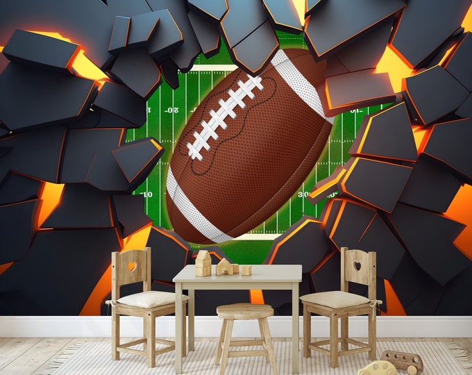 3D Wall Decor American Football, Sports, AI illuminated modern abstract Easy-Install Wall Mural Wallpaper Peel and Stick Modern Art Washable