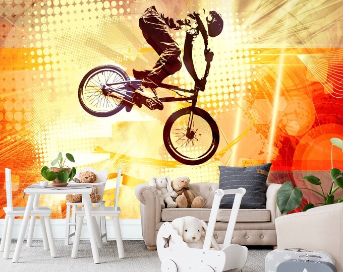 Cyclist Rider Cycling Sport Wallpaper mural Art Print Photomural Wall Decor Easy-Install Removable Peel & Stick High Quality Washable Vlies