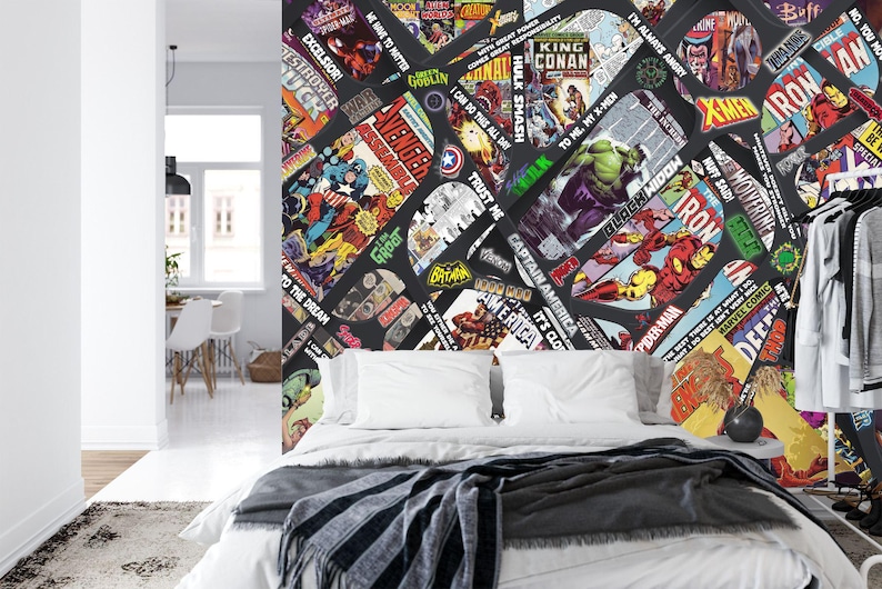 Superheros Comic Book Wallpaper Mural Crossover, Peel and Stick - Etsy