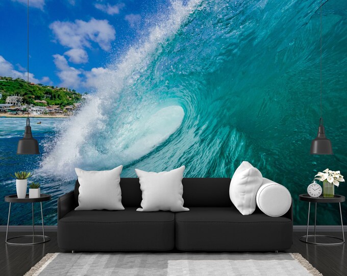 Green Wave Reef Paradise Beach Bali Gift, Art Print Photomural Wallpaper Mural Easy-Install Removeable Peel and Stick Large Photo Wall Decal