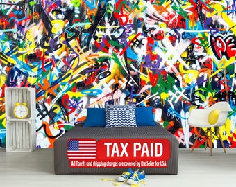 Colorful Graffiti Wallpaper Mural, Peel and Stick Photo Mural